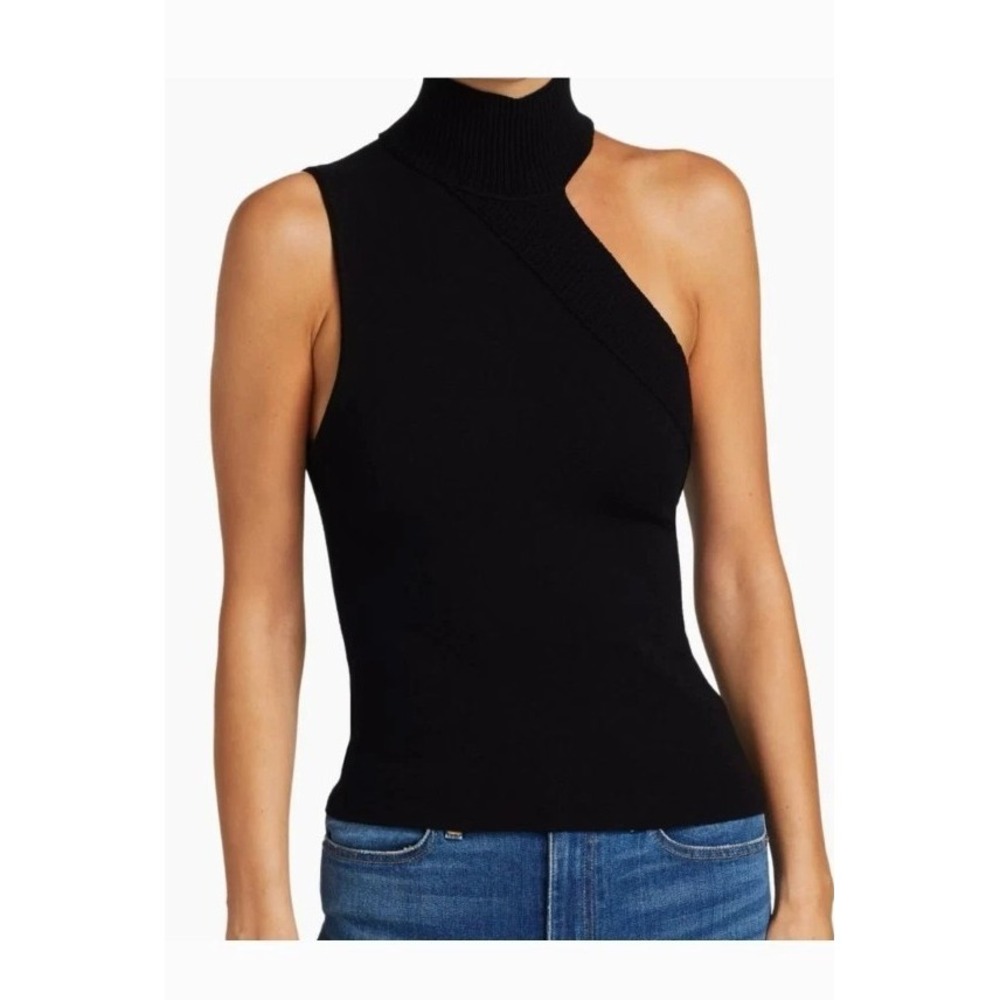 NWT Alice + Olivia Women's Black Kiki  Asymmetrical Cutout Tank Top Size XS